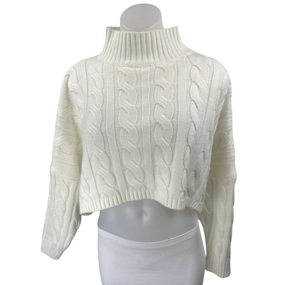 Princess Polly White Cable Knit Long Sleeve Turtleneck Crop Sweater Top Size S/M